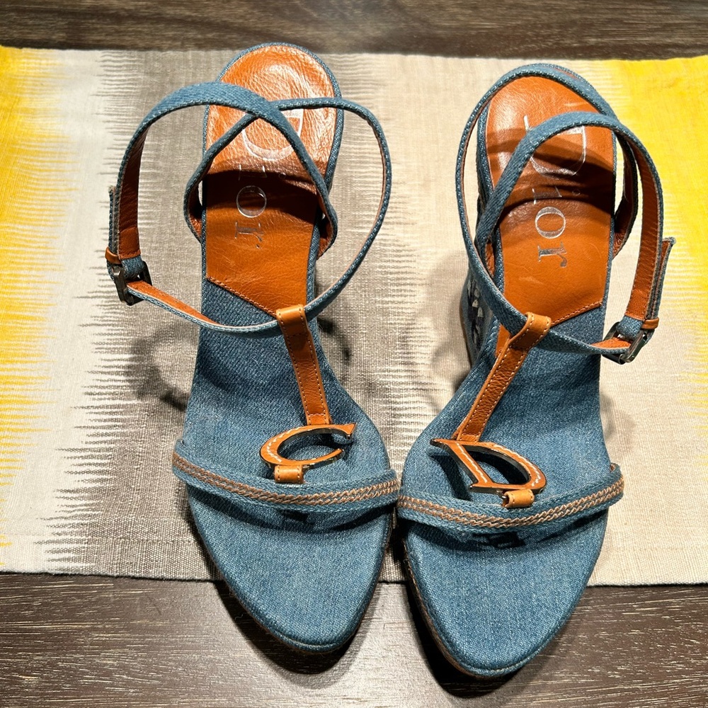 *Rare Vintage* Christian Dior Women's Denim Wedges